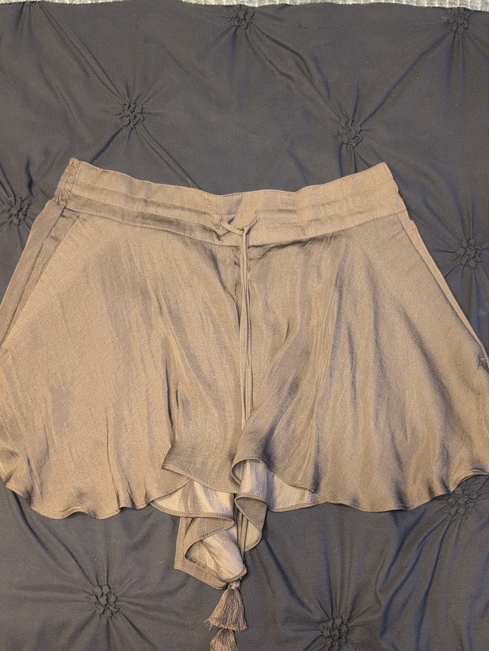 H&M Brown Flowy Ruffle Hem Drawstring Shorts